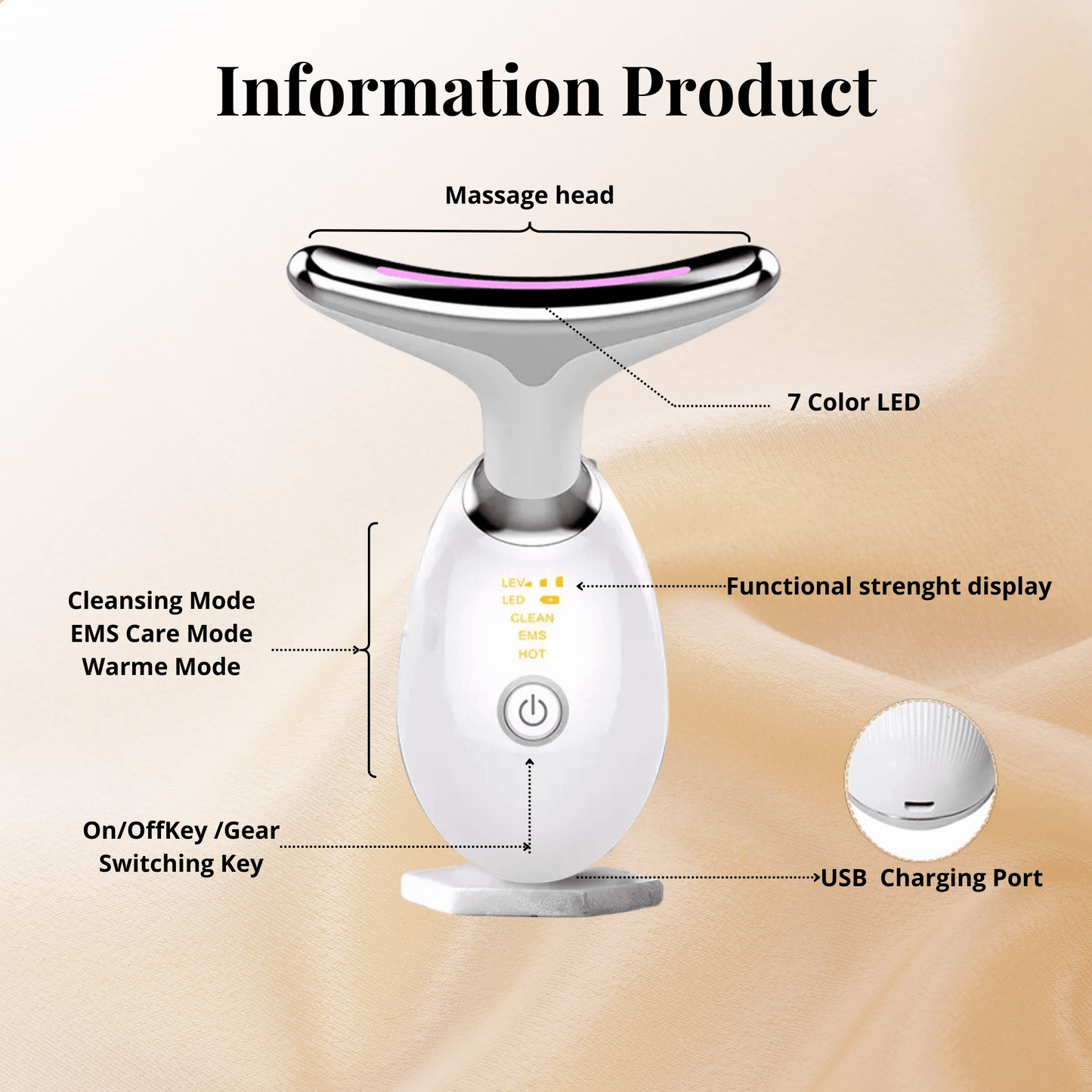 Ergonomic facial massager – Practical design with a curved massage head and multiple modes for an effective and comfortable skincare routine.