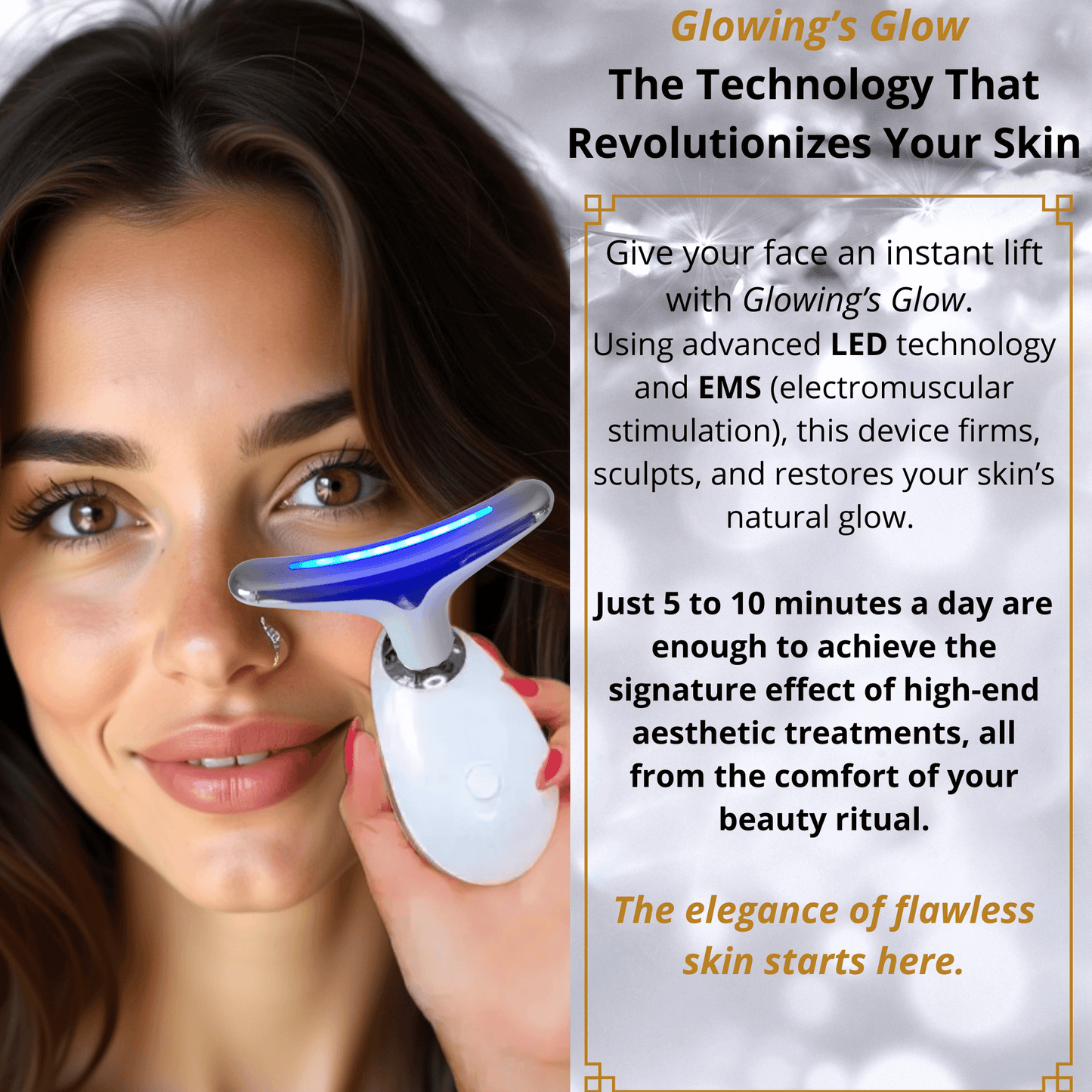 Simplified beauty routine – In just 5 minutes a day, use our facial massager with heat and LED therapy to lift the cheeks, firm the jawline, and reveal visibly younger, glowing skin.