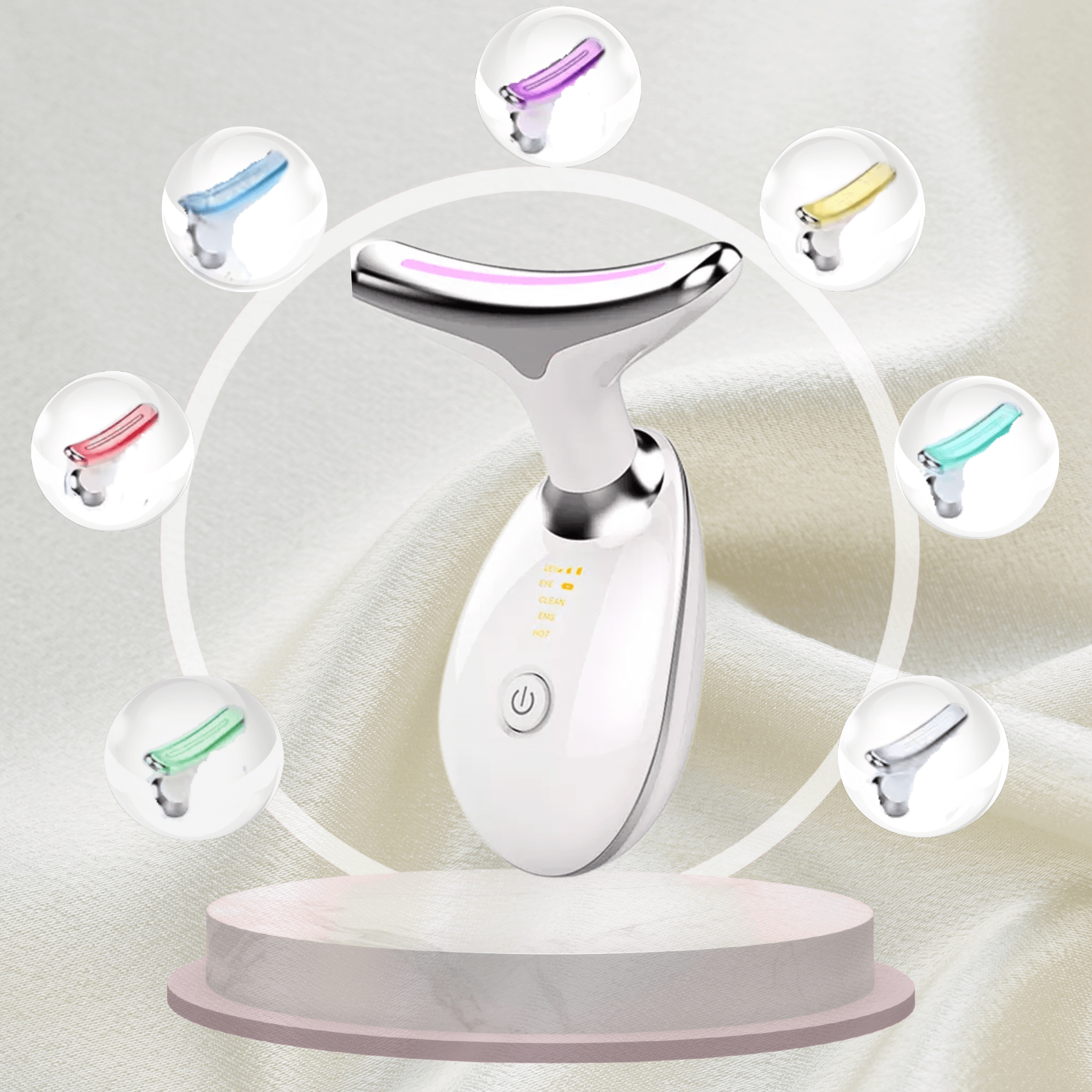 Choosing LED mode: "LED facial massage device with seven light colors to suit specific skincare needs.