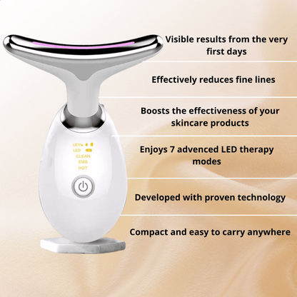 Facial massager in action – Enhances skincare absorption, stimulates blood circulation, and firms the skin in just 5 minutes a day. An effective anti-aging solution for smoother, more radiant skin.